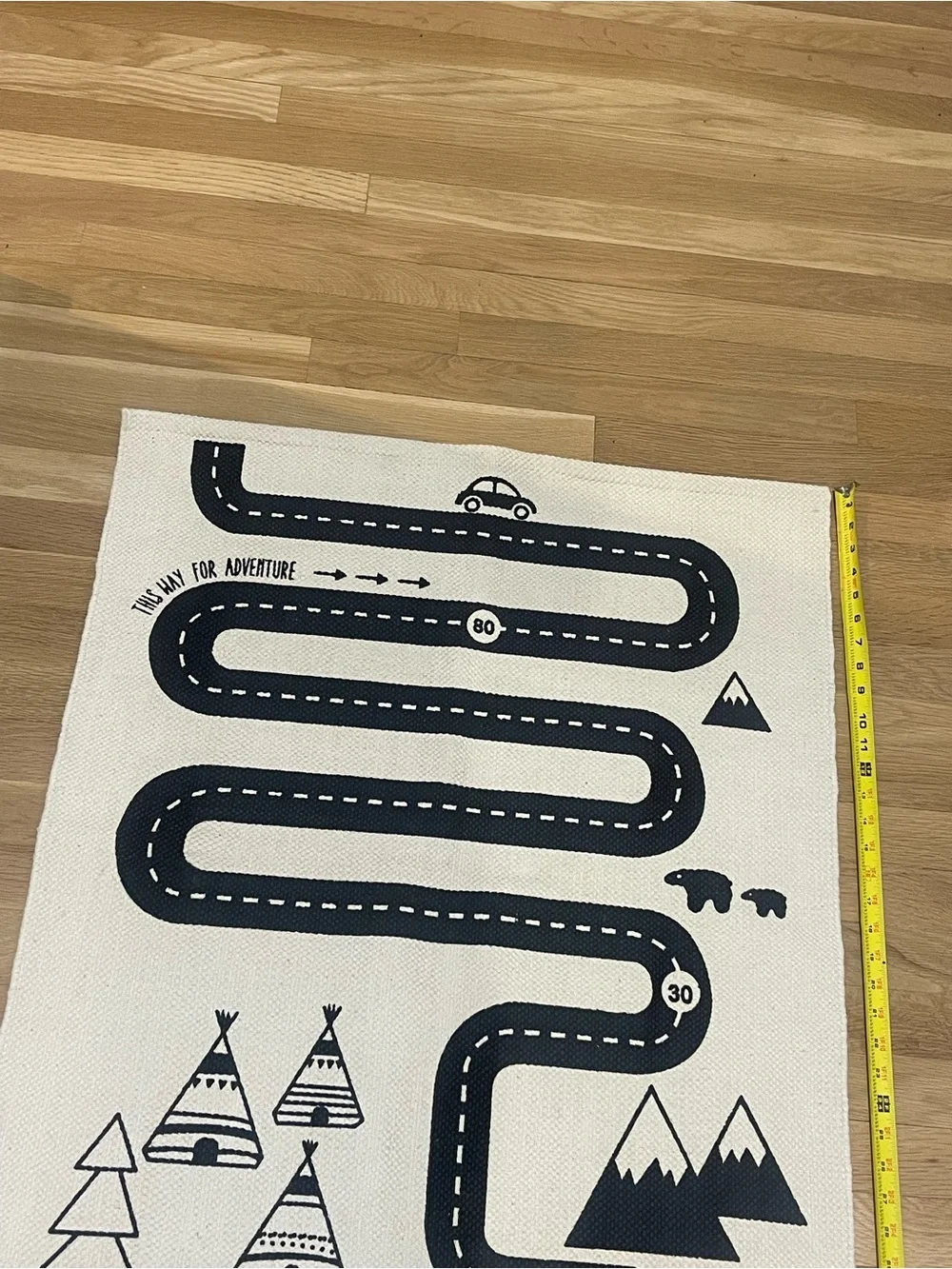 OYOY Adventure Road Play Rug Black & Cream Kids Car Track Rug
